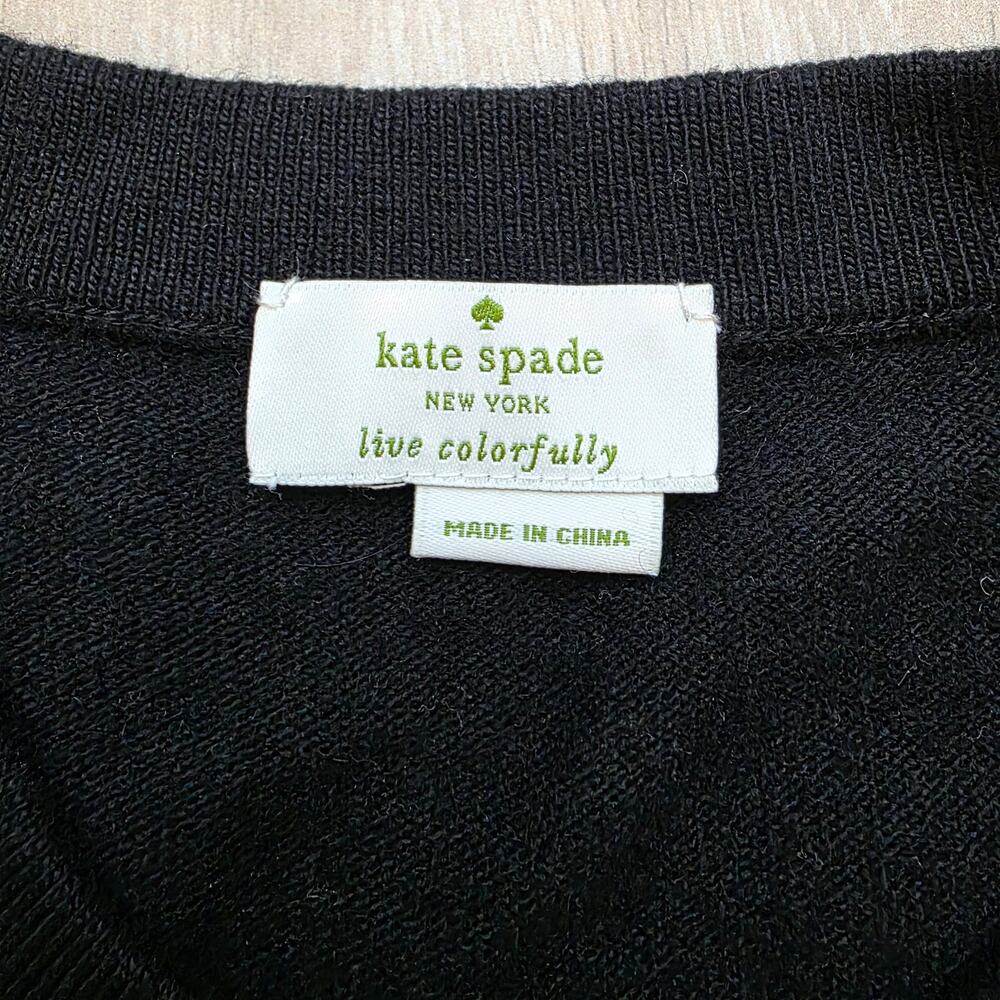 Kate Spade Crystal Cardigan Womens S Black Wool Cashmere Embellished Sweater - Picture 2 of 8